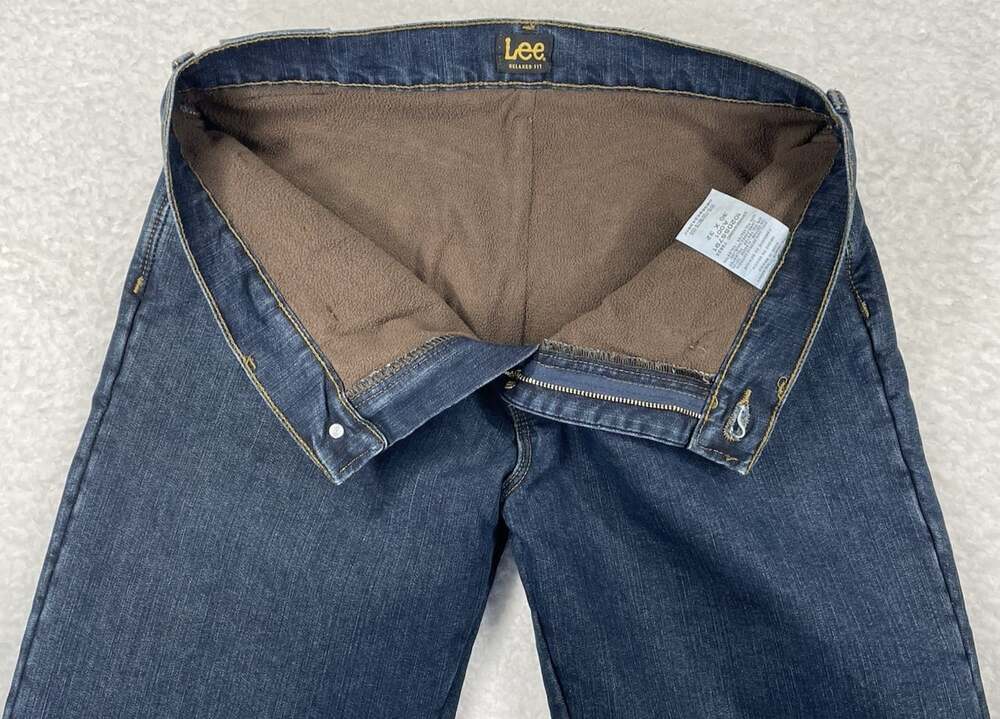 Lee Relaxed Fit Fleece Lined Jeans Mens 30x32 (32x31.5) Dark Wash Denim Straight